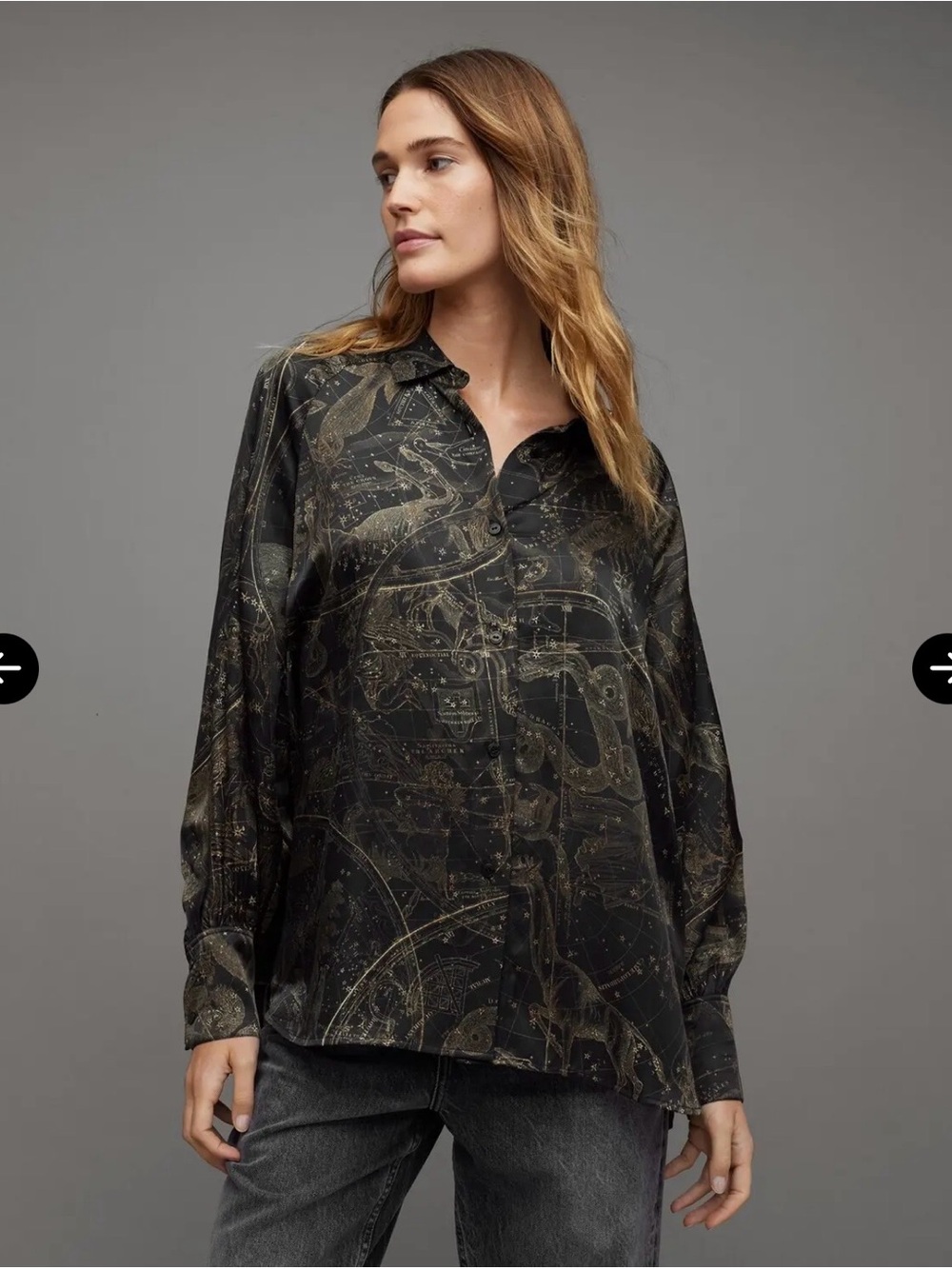 AllSaints Oana Zig Celestial Star Constellation Silk Blend Shirt US 4 EUC